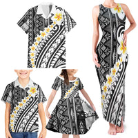 Black Vintage Tonga Ngatu Pattern With Plumeria Family Matching Tank Maxi Dress and Hawaiian Shirt LT05 - Polynesian Pride
