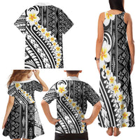 Black Vintage Tonga Ngatu Pattern With Plumeria Family Matching Tank Maxi Dress and Hawaiian Shirt LT05 - Polynesian Pride
