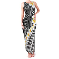 Black Vintage Tonga Ngatu Pattern With Plumeria Family Matching Tank Maxi Dress and Hawaiian Shirt LT05 Mom's Dress Black - Polynesian Pride