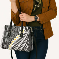 Black Vintage Tonga Ngatu Pattern With Plumeria Leather Bag - Polynesian Pride