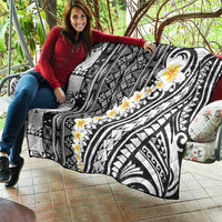 Black Vintage Tonga Ngatu Pattern With Plumeria Quilt - Polynesian Pride