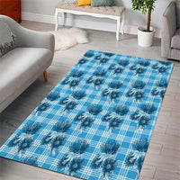 Blue Palaka Hawaii Area Rug Hawaiian Lehua Blossoms