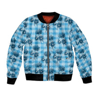 Blue Palaka Hawaii Bomber Jacket Hawaiian Lehua Blossoms