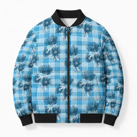 Blue Palaka Hawaii Bomber Puffer Jacket Hawaiian Lehua Blossoms