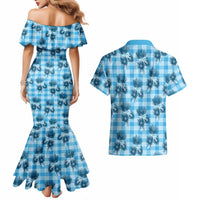 Blue Palaka Hawaii Couples Matching Mermaid Dress and Hawaiian Shirt Hawaiian Lehua Blossoms LT05 - Polynesian Pride