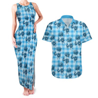 Blue Palaka Hawaii Couples Matching Tank Maxi Dress and Hawaiian Shirt Hawaiian Lehua Blossoms LT05 Blue - Polynesian Pride