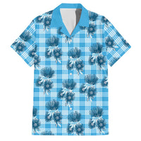 Blue Palaka Hawaii Family Matching Mermaid Dress and Hawaiian Shirt Hawaiian Lehua Blossoms LT05 Dad's Shirt - Short Sleeve Blue - Polynesian Pride
