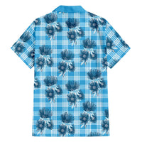 Blue Palaka Hawaii Family Matching Off Shoulder Short Dress and Hawaiian Shirt Hawaiian Lehua Blossoms LT05 - Polynesian Pride