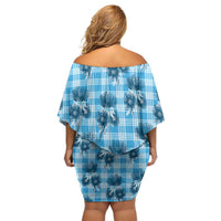 Blue Palaka Hawaii Family Matching Off Shoulder Short Dress and Hawaiian Shirt Hawaiian Lehua Blossoms LT05 - Polynesian Pride