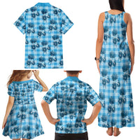 Blue Palaka Hawaii Family Matching Tank Maxi Dress and Hawaiian Shirt Hawaiian Lehua Blossoms LT05 - Polynesian Pride