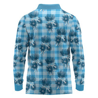 Blue Palaka Hawaii Long Sleeve Polo Shirt Hawaiian Lehua Blossoms