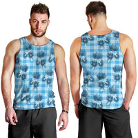 Blue Palaka Hawaii Men Tank Top Hawaiian Lehua Blossoms
