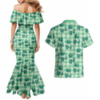 Green Palaka Hawaii Couples Matching Mermaid Dress and Hawaiian Shirt Hawaiian Lehua Blossoms LT05 - Polynesian Pride