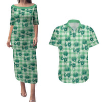 Green Palaka Hawaii Couples Matching Puletasi and Hawaiian Shirt Hawaiian Lehua Blossoms LT05 Green - Polynesian Pride