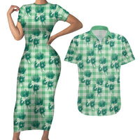 Green Palaka Hawaii Couples Matching Short Sleeve Bodycon Dress and Hawaiian Shirt Hawaiian Lehua Blossoms LT05 Green - Polynesian Pride