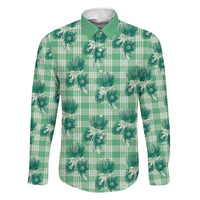 Green Palaka Hawaii Family Matching Off The Shoulder Long Sleeve Dress and Hawaiian Shirt Hawaiian Lehua Blossoms LT05 Dad's Shirt - Long Sleeve Green - Polynesian Pride