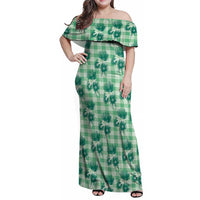 Green Palaka Hawaii Family Matching Off Shoulder Maxi Dress and Hawaiian Shirt Hawaiian Lehua Blossoms LT05 Mom's Dress Green - Polynesian Pride