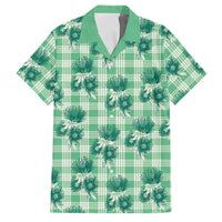 Green Palaka Hawaii Family Matching Off Shoulder Short Dress and Hawaiian Shirt Hawaiian Lehua Blossoms LT05 Dad's Shirt - Short Sleeve Green - Polynesian Pride