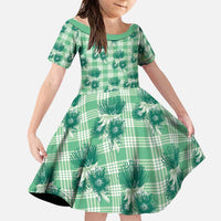 Green Palaka Hawaii Family Matching Summer Maxi Dress and Hawaiian Shirt Hawaiian Lehua Blossoms LT05 Daughter's Dress Green - Polynesian Pride