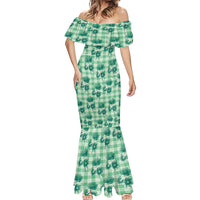 Green Palaka Hawaii Mermaid Dress Hawaiian Lehua Blossoms
