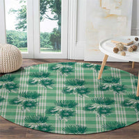 Green Palaka Hawaii Round Carpet Hawaiian Lehua Blossoms