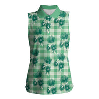 Green Palaka Hawaii Women Sleeveless Polo Shirt Hawaiian Lehua Blossoms LT05 Female Green - Polynesian Pride