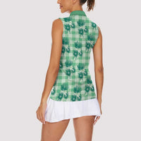 Green Palaka Hawaii Women Sleeveless Polo Shirt Hawaiian Lehua Blossoms LT05 - Polynesian Pride
