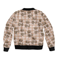 Brown Palaka Hawaii Bomber Jacket Hawaiian Lehua Blossoms