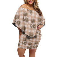 Brown Palaka Hawaii Family Matching Off Shoulder Short Dress and Hawaiian Shirt Hawaiian Lehua Blossoms LT05 Mom's Dress Brown - Polynesian Pride