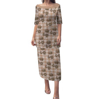 Brown Palaka Hawaii Family Matching Puletasi and Hawaiian Shirt Hawaiian Lehua Blossoms LT05 Mom's Dress Brown - Polynesian Pride