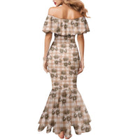 Brown Palaka Hawaii Mermaid Dress Hawaiian Lehua Blossoms