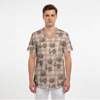 Brown Palaka Hawaii Scrub Top Hawaiian Lehua Blossoms