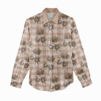 Brown Palaka Hawaii Women Casual Shirt Hawaiian Lehua Blossoms