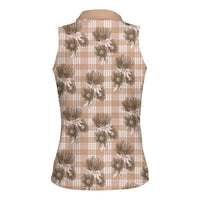 Brown Palaka Hawaii Women Sleeveless Polo Shirt Hawaiian Lehua Blossoms LT05 - Polynesian Pride