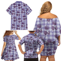 Purple Palaka Hawaii Family Matching Off Shoulder Short Dress and Hawaiian Shirt Hawaiian Lehua Blossoms LT05 - Polynesian Pride