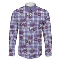 Purple Palaka Hawaii Family Matching Short Sleeve Bodycon Dress and Hawaiian Shirt Hawaiian Lehua Blossoms LT05 Dad's Shirt - Long Sleeve Purple - Polynesian Pride