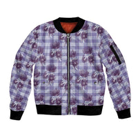 Purple Palaka Hawaii Sleeve Zip Bomber Jacket Hawaiian Lehua Blossoms