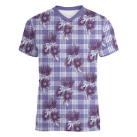 Purple Palaka Hawaii Women V-Neck T-Shirt Hawaiian Lehua Blossoms LT05 Female Purple - Polynesian Pride