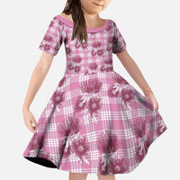 Pink Palaka Hawaii Family Matching Off Shoulder Maxi Dress and Hawaiian Shirt Hawaiian Lehua Blossoms LT05 Daughter's Dress Pink - Polynesian Pride