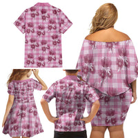Pink Palaka Hawaii Family Matching Off Shoulder Short Dress and Hawaiian Shirt Hawaiian Lehua Blossoms LT05 - Polynesian Pride