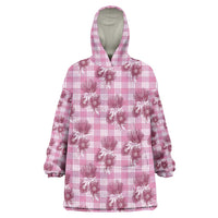 Pink Palaka Hawaii Wearable Blanket Hoodie Hawaiian Lehua Blossoms