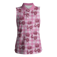 Pink Palaka Hawaii Women Sleeveless Polo Shirt Hawaiian Lehua Blossoms LT05 Female Pink - Polynesian Pride