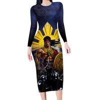 Philippines The First Hero Family Matching Long Sleeve Bodycon Dress and Hawaiian Shirt Lapu Lapu Know Your Roots LT05 Mom's Dress Navy - Polynesian Pride