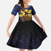 Philippines The First Hero Family Matching Off Shoulder Maxi Dress and Hawaiian Shirt Lapu Lapu Know Your Roots LT05 Daughter's Dress Navy - Polynesian Pride