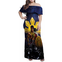 Philippines The First Hero Family Matching Off Shoulder Maxi Dress and Hawaiian Shirt Lapu Lapu Know Your Roots LT05 Mom's Dress Navy - Polynesian Pride