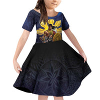 Philippines The First Hero Family Matching Off Shoulder Short Dress and Hawaiian Shirt Lapu Lapu Know Your Roots LT05 Daughter's Dress Navy - Polynesian Pride