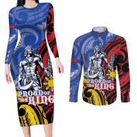 Philippines Lapu-Lapu Couples Matching Long Sleeve Bodycon Dress and Long Sleeve Button Shirt Proud Of My King LT05 Blue - Polynesian Pride