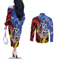 Philippines Lapu-Lapu Couples Matching Off The Shoulder Long Sleeve Dress and Long Sleeve Button Shirt Proud Of My King LT05 - Polynesian Pride