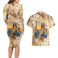 Aloha Hawaii Biker Couples Matching Long Sleeve Bodycon Dress and Hawaiian Shirt Ride To Paradise LT05 - Polynesian Pride
