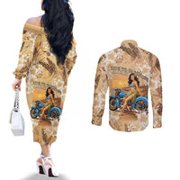 Aloha Hawaii Biker Couples Matching Off The Shoulder Long Sleeve Dress and Long Sleeve Button Shirt Ride To Paradise LT05 - Polynesian Pride